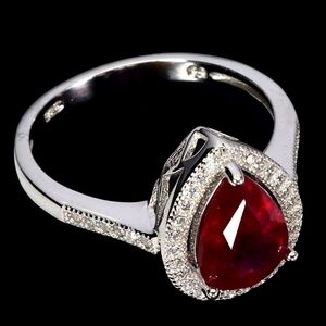 925 Sterling Silver Ring Pear Ruby 9x7mm Natural Gemstone Jewelry Size 8